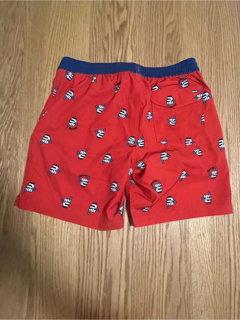 HURLEY BBQ Stay Fly Red American Flag Patriot Hang-Loose Volley Swim Shorts M